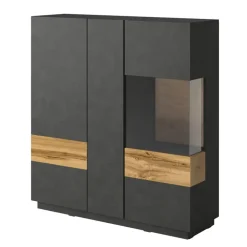 Vetrinetta 130x139h cm 3 ante soggiorno antracite rovere Bahama