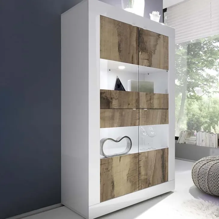 Vetrinetta 102x162h cm 4 ante soggiorno bianco lucido pero Eternity