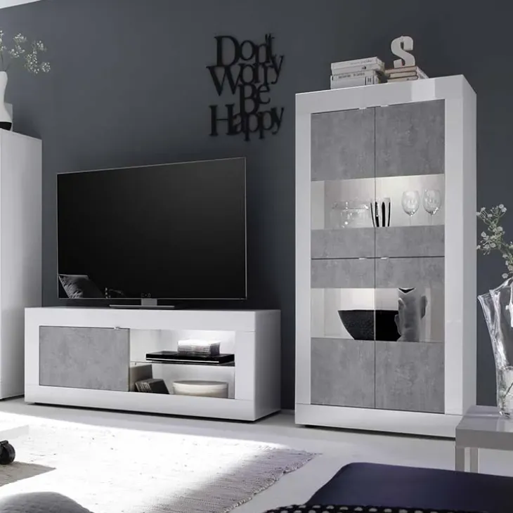 Vetrinetta 102x162h cm 4 ante soggiorno bianco lucido cemento Eternity