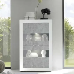 Vetrinetta 102x162h cm 4 ante soggiorno bianco lucido cemento Eternity