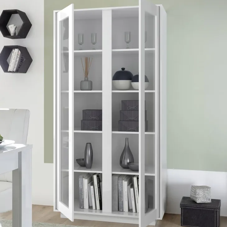 Vetrinetta 92x179h cm 2 ante soggiorno bianco lucido Spirit