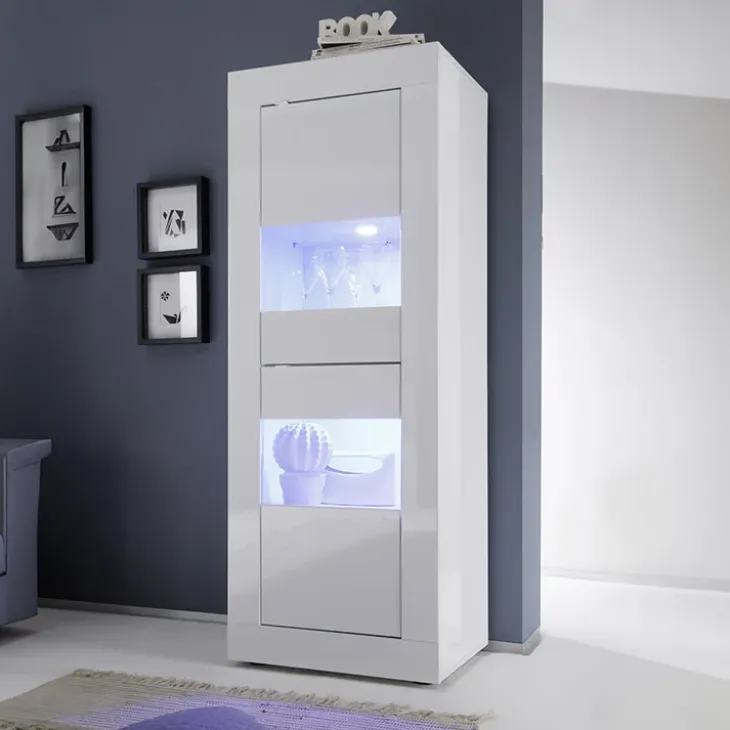 Vetrinetta 61x161h cm 2 ante soggiorno moderna bianco lucido Eternity