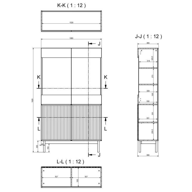 Vetrinetta 106x183h cm design cannettato rovere Colby