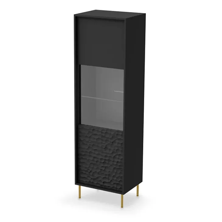Vetrinetta 55x185h cm moderna soggiorno nero oro Osaka